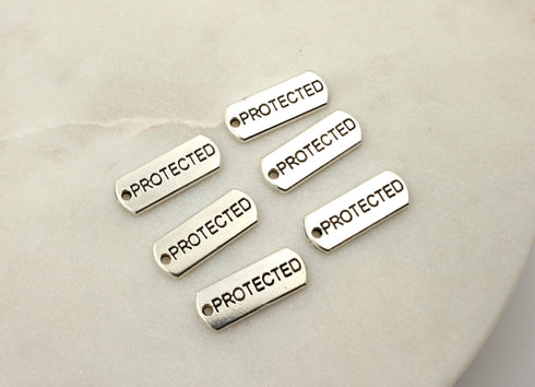 protected charm, rectangle charm, silver charms, jewelry charm, protected, mixed metal, 21mm x 8mm, hole 1.8mm, sold as 5 pieces.